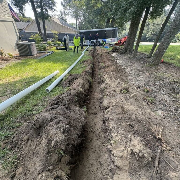 French drain trench along a property line
